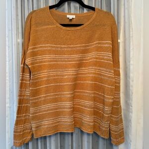 Garnet Hill Mustard Knit Top Organic Linen M